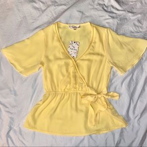 Pink Rose - NWT yellow faux wrap top Sz S